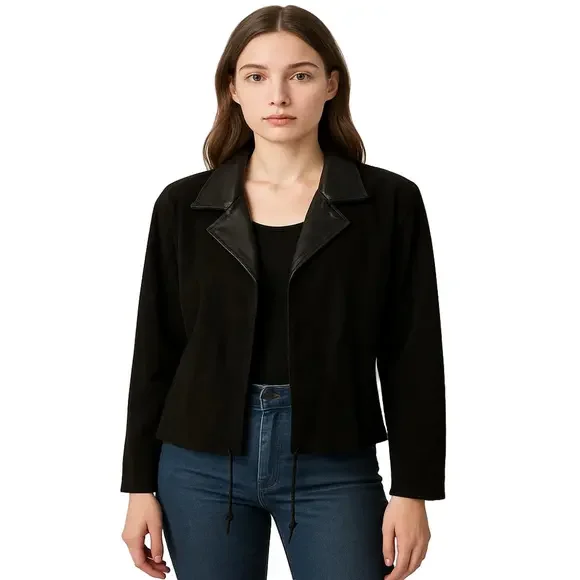 Lotus Jackets Coats Vintage Lotus Leather Suede Black Open